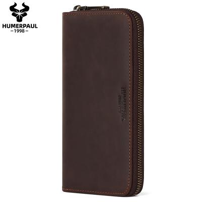 China Wholesale Vintage Genuine Leather RFID HUMERPAUL Money Bag Multifunction Purse Long Men Grab Wallets Man Dropship Wallets Man for sale