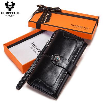 China HUMERPAUL RFID Wallet Genuine Leather Bag For Women Long Unique Rfid Clips Latest Card Holder Female Clutch Wallet For Lady for sale