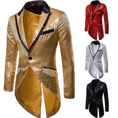 China Breathable Men Slim New Long Sequin Tailcoat Sleeves Dress Coat Party Wedding Even Suit Blazer Tuxedo For Men for sale