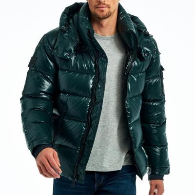 China Winter Breathable High Quality Light Weight Padded Mens Green Shiny Bubble Stripper Jacket With Hood for sale