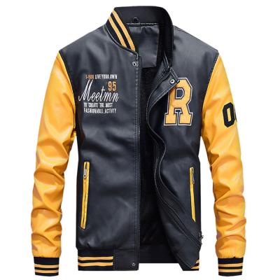 China RBX QUICK DRY Customized Mens Embroidery Baseball PU Jackets Slim Fit Motorcycle Outdoor College Anorak Leather Jacket Men Casual for sale