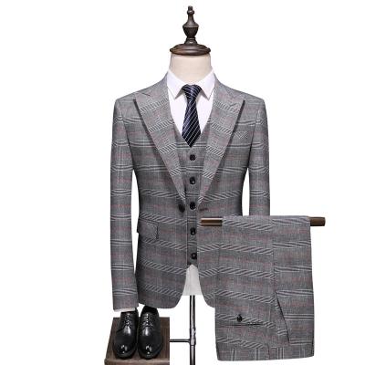 China New Anti-Wrinkle RBX Mens Plaid Suits 3 Piece Blazer Vest Pants Sets Single Breasted Formal Wedding Business Men Suits for sale