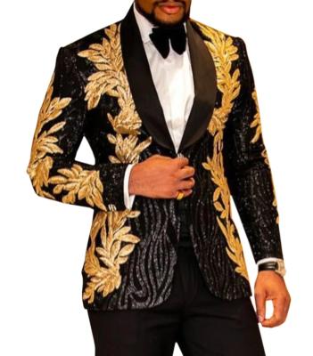 China Wholesale Anti-wrinkle RBX men suits 2 piece embroidery design tuxedo suit men's gold sequin blazer slim fit suits set for men for sale