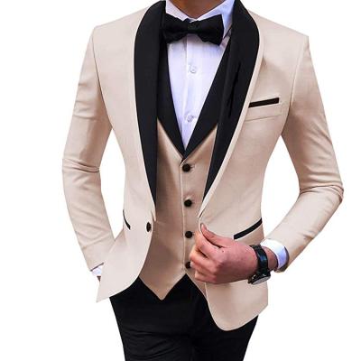 China Wholesale Formal Regular Fit Lapel Solid 3 Piece Prom Tuxedos Anti Shrink Wrap Shawl Wedding Suit Men for sale