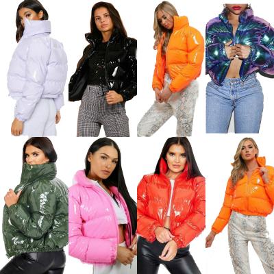 China Anti-wrinkle RBX Ladies Winter Clothes Custom Logo Women Zipper Shiny Down Jacket Thick Crop Stripper Bubble Coats Jacket for sale