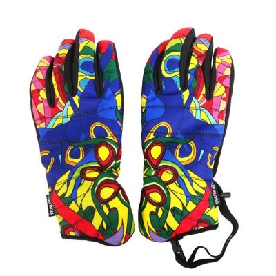 China Custom Fashion Skiing Printing Finger Warm Cleavage Ski Gloves For Men Women Winter Outdoor Sport for sale