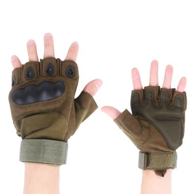 China SWAT Half Finger Tactical Gloves Shockproof Custom Leather Desert Color for sale