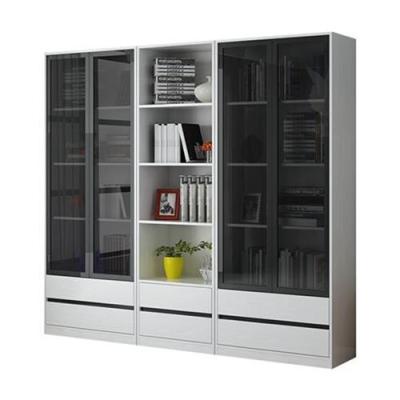 China Gray Glass Wooden Bookcase Custom Simple Modern Bookshelf Expandable With Door Book Shelves Glass Cabinet for sale