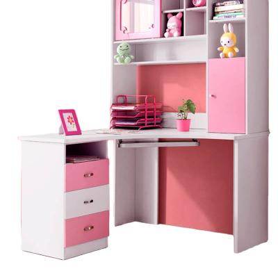 China Lovely Pink Bedroom Convertible Corner Home Wood Children's White Study Desk With Shelf for sale