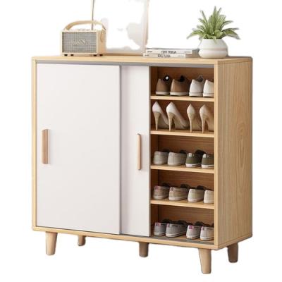 China Customized Modern Furniture Minimalist Design Wooden Convertible Walnut Sliding Door Shoe Storage Cabinet Shelf Shoe Cabinets for sale