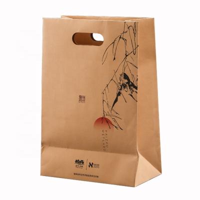 China Recyclable Custom Unique Thick Brown Color Coffee Paper Candy Bags With Handle for sale