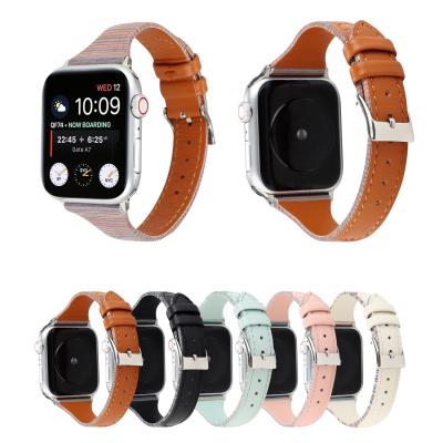 China Adjustable For Apple Watch Band Stripe Leather Stitching Strap Iwatch Series 5 4 3 2 1 38mm 42mm for sale