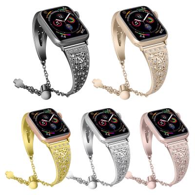 China Unique Metal Watch Bands For Apple Watch Band Stainless Steel Luxury Strap With Four Leaf Clover For iwatch Series for sale