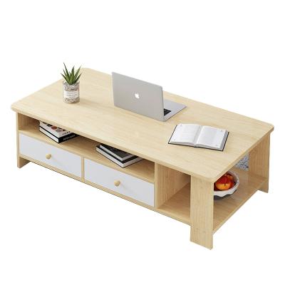 China (Other) Adjustable Modern Wooden MDF Double Drawer Coffee Table for sale