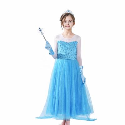 China Breathable Easy Magic Wand Costume Elsa Little Princess Accessories Crown Cosplay Girls Long Dress for sale