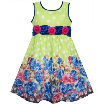 China Breathable Sleeveless Polka Dot Silk Floral Belt 2020 Summer Girls Flower Dress for sale