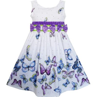 China Blue Purple Butterfly Bow 100 Cotton Babies Summer Triple Casual Outfits Breathable For Size 4-12 for sale