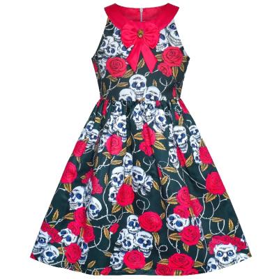 China 2020 Newest Breathable Halloween Skull Rose Blood Red Costume Collar Girls Dress for sale