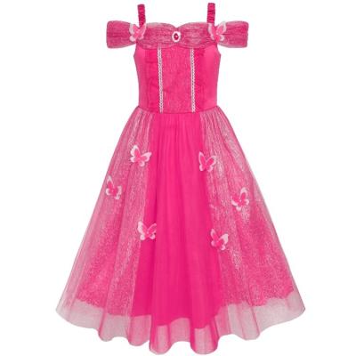 China Breathable Crystal Decorative Butterfly Princess Costumes Party Pageant Pink Bridesmaid Dress for sale