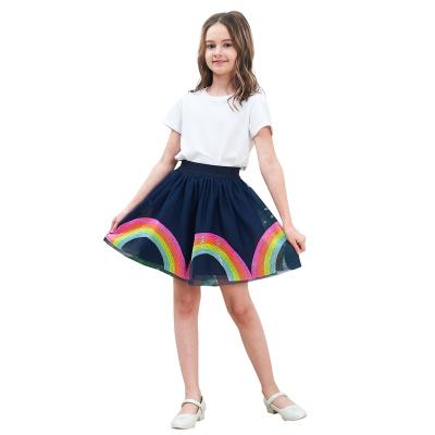 China Breathable Promotional Colorful Rainbow Sequin Glitter Tutu Dance Girls Skirt Size 2-10 for sale