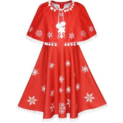 China Breathable Red Cape Coat Christmas Year Holiday Party Winter Bridesmaid Dress With Snowball for sale