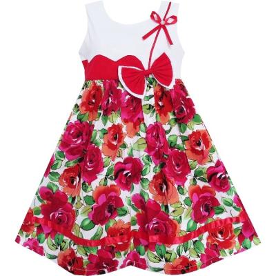 China Cute Floral Holiday Sundress Bow Tie Party Kids Cotton Breathable Frilly Smoking Casual Dress for sale