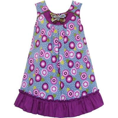 China HK5 Cotton Breathable Floral Beaded Purple Butterfly Summer Girl Casual Dress For Big Kids for sale