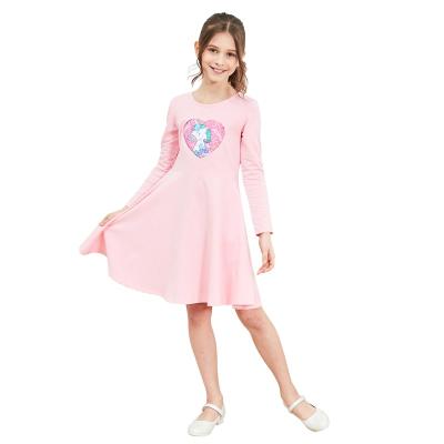 China 100% Pink Unicorn Sequin Long Sleeve Casual Cotton Breathable Kids Clothes Girls Dress for sale