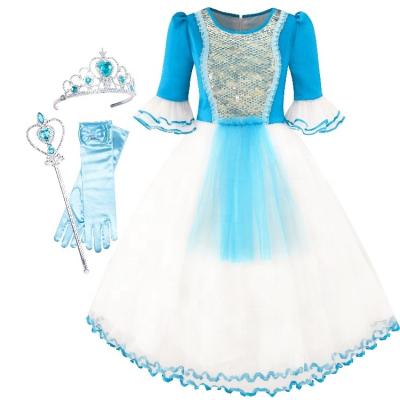 China Multi-Layers Breathable Mermaid Dress Up Crown Magic Wand Costume Cosplay Girls Fancy Dress Set for sale