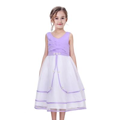 China Design Breathable Layer Flower Wedding Bridesmaid Pageant Princess Kids Dress Girl Purple Dress for sale