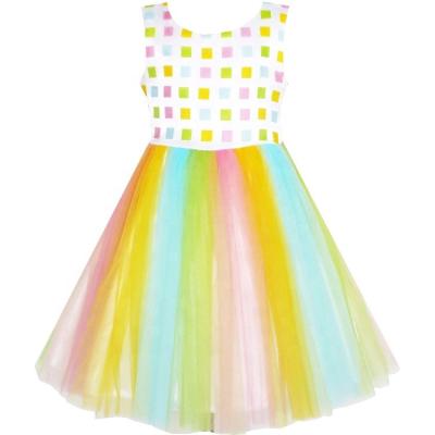 China Sunbathing Party Wedding Pageant Birthday Tulle Breathable Rainbow Colored Flower Toddler Girl Dress for sale