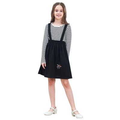 China 2 Piece Set Breathable Stripe T-shirt Suspender Embroidery Japanese School Uniform Girls Dress Set for sale