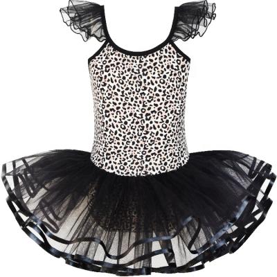 China Breathable Black Little Girl Tutu Leopard Ball Ballet Layered Tulle Girls Dancing Dress for sale