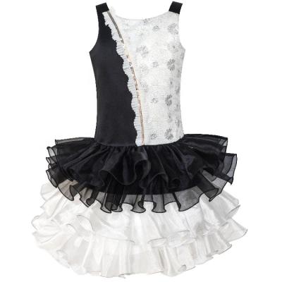 China Breathable Color Contrast Black White Ballet Layers Puffy Tutu Dance Dress For Little Girls for sale