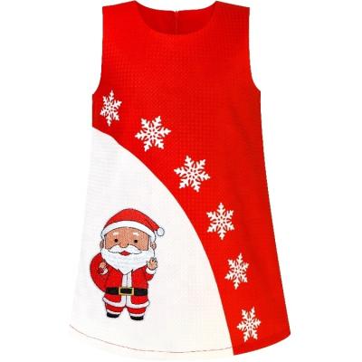 China Elegant Santa Xmas Snow Year Holiday Breathable Red Party Designer Christmas Girls One Line Dress For 3-8 Years for sale