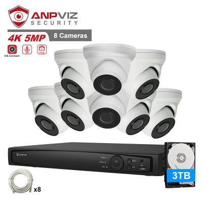 China NIGHT VISION Anpviz 5MP POE Camera 4K 16ch POE NVR Systems Install 3TB HDD H.265+ 8pcs 5MP Camera POE Turret Built in SD Card Slot and MIC for sale