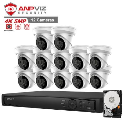 China Anpviz NIGHT VISION 5MP Cctv Surveillance System 4K 16ch POE NVR Install 4TB HDD 12pcs 5MP Camera POE Bullet Built In SD Card Slot Microphone for sale