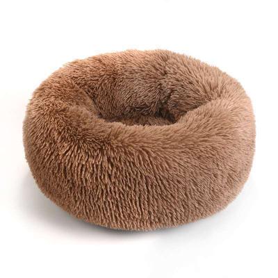 China Soft Warm Round Plush Donut Plush Pet Beds Plush Cushion Stocked Sofa Cat Dog Bed for sale