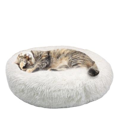 China Luxury Pet Stocked Faux Fur Bed Round Dog Cat Bed Cushion Comfortable Waterproof Plush Washable Donut for sale