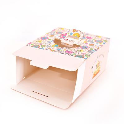 China Hot Sale Biodegradable Wholesale Portable Handle Birthday Floral Foldable Wedding Shipping Carton For Food Cake With Custom Logo for sale