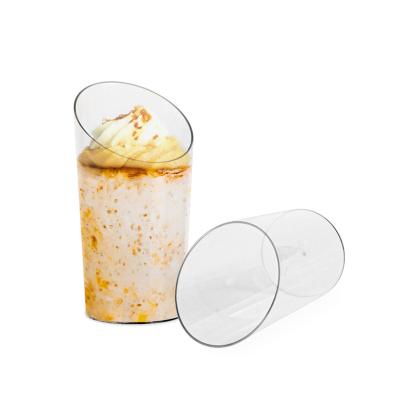 China Single Wall 2oz Mini Mousse Cups For Dessert Slanted Round Shape Cups PS Soft Glass Plastic Pudding Cups Make It Food Coffee Mini Series for sale