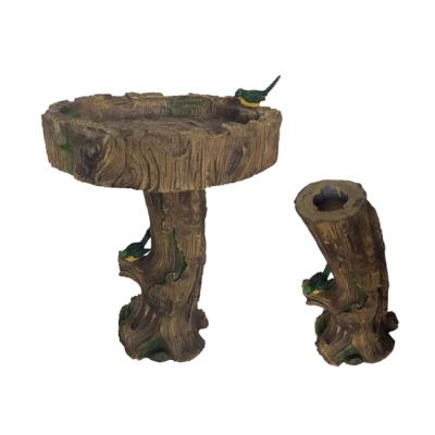 中国 Garden Decoration Natural Color Fiberglass Garden Bird Wooden Bird Bath For Garden Decor 販売のため