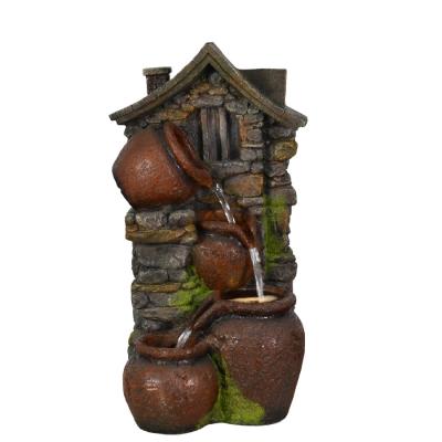 China Country Terracotta Pot Tumbling Water Fountain With Light Perfect Outdoor Garden Water Fountain for sale