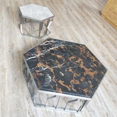 China Coffee Table Stainless Steel Bronze Finish Black Marble Side Table for sale