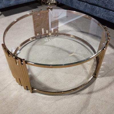 China Modern Coffee Table Stainless Steel Gold Finish Glass Top Coffee Table for sale