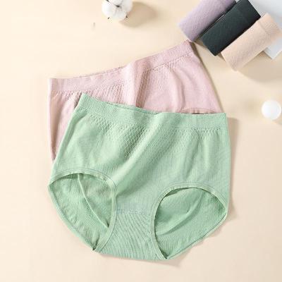 China Antibacterial Women's Solid Color Pastel Seamless Mid Waist Hippie Plus Size Panties for sale