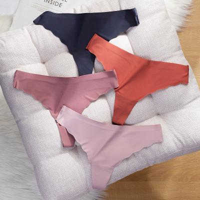 China Traceless Silk Waist G - Women's Breathable Ice Solid Color Thongs Low String Ruffle Panties for sale