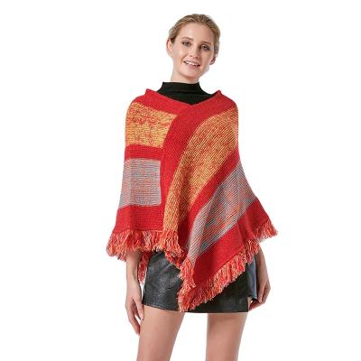 China Other OEM fashion women stole colorful cashmere feeling poncho stripe knitting pattern for ladies for sale