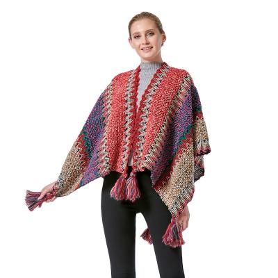 China OEM Verified Fashion Women Stole Knitting Cashmere Feeling Soft Poncho Coat Tested Dip-Dye Pattern For Ladies for sale