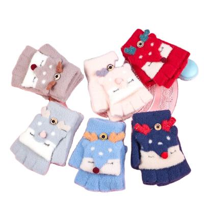 China fox animal jacquard for kids 4-9 year knit flipglove with soft and warm imitated mink yarn for winter season one size for sale